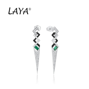 925 Silver Green Crystal Enamel Earrings Women Punk Party Jewelry