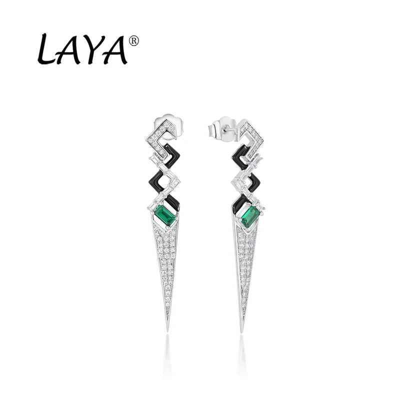 925 Silver Green Crystal Enamel Earrings Women Punk Party Jewelry