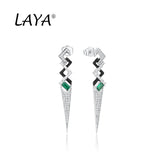 925 Silver Green Crystal Enamel Earrings Women Punk Party Jewelry