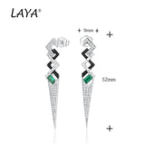 925 Silver Green Crystal Enamel Earrings Women Punk Party Jewelry
