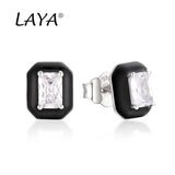 925 Silver Crystal Enamel Stud Earrings Women's Party Jewelry