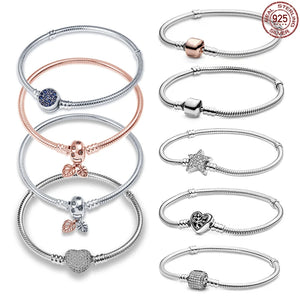 925 Silver Heart Leaf Bracelet for Charms, High Jewelry