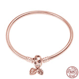 925 Silver Heart Leaf Bracelet for Charms, High Jewelry