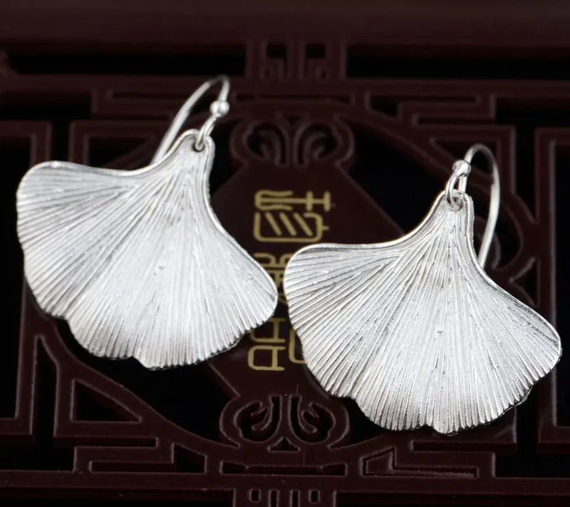 925 Sterling Silver Earrings S925 Drawing Process Female Fan Shape Gift