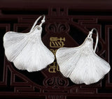 925 Sterling Silver Earrings S925 Drawing Process Female Fan Shape Gift