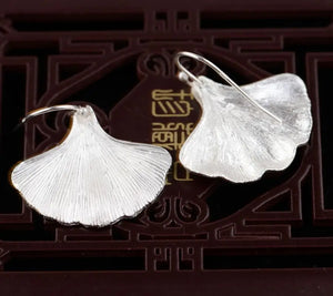 925 Sterling Silver Earrings S925 Drawing Process Female Fan Shape Gift