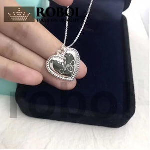 925Tf Sterling Silver Heart-Shaped Customizable Logo Necklace