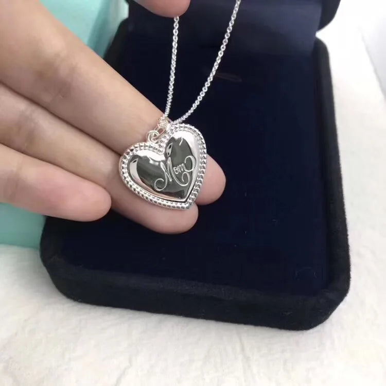 925Tf Sterling Silver Heart-Shaped Customizable Logo Necklace