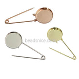 Platina Round Brooch Pin Collet Unisex Metal Jewelry