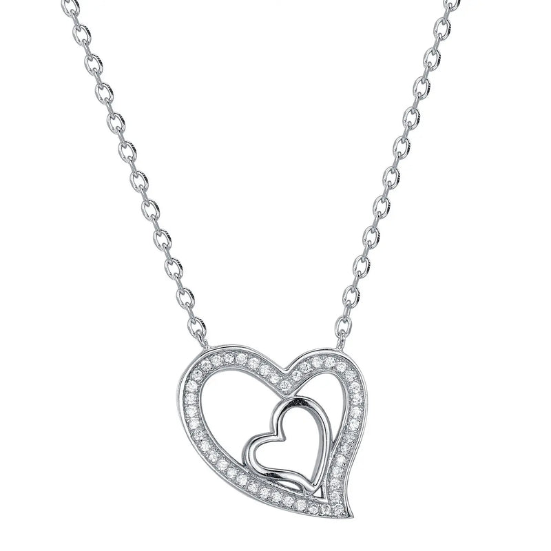925s Silver Double Love Diamond Pendant Necklace