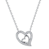 925s Silver Double Love Diamond Pendant Necklace