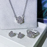 925 Sterling Silver Flower Zircon Jewelry Set for Women