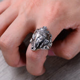 925 Sterling Silver Elephant Head God Men's Wide-Faced Ring