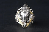 925 Sterling Silver Elephant Head God Men's Wide-Faced Ring