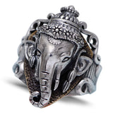 925 Sterling Silver Elephant Head God Men's Wide-Faced Ring