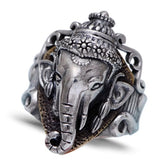 925 Sterling Silver Elephant Head God Men's Wide-Faced Ring
