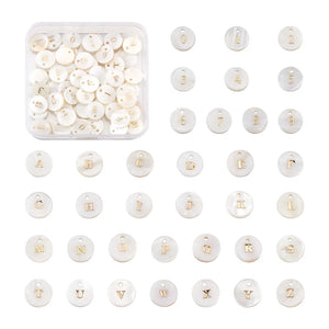 92pcs/Box Freshwater Shell Letter Number Charms Pendant DIY Necklace Bracelet