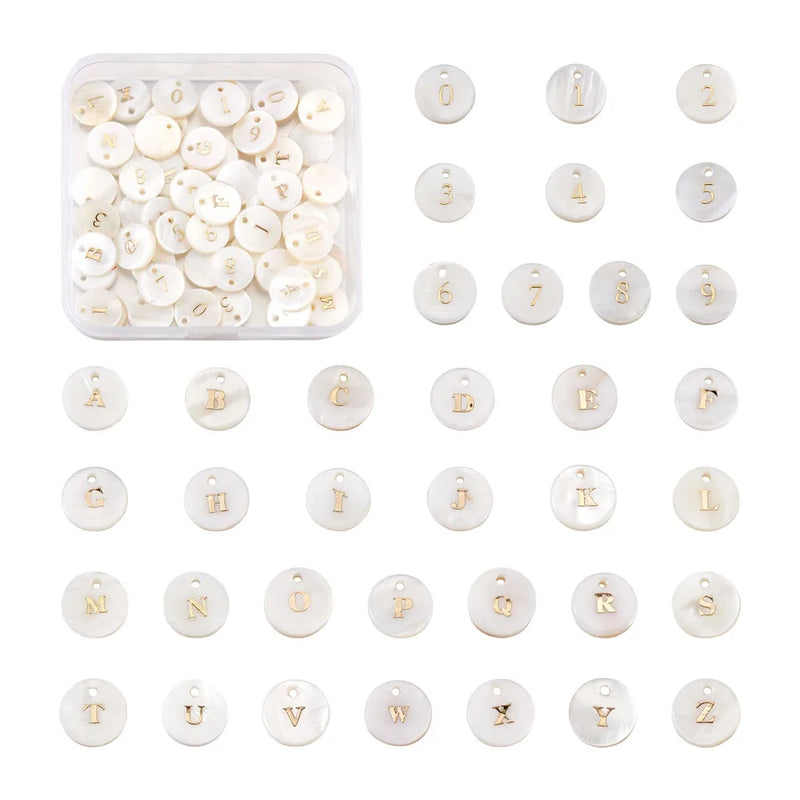 92pcs/Box Freshwater Shell Letter Number Charms Pendant DIY Necklace Bracelet