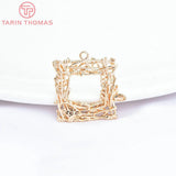 6PCS 22x22MM 24K Champagne Brass Square Leaves Branches Charms Pendants