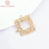 6PCS 22x22MM 24K Champagne Brass Square Leaves Branches Charms Pendants