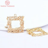 6PCS 22x22MM 24K Champagne Brass Square Leaves Branches Charms Pendants