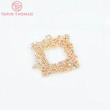 6PCS 22x22MM 24K Champagne Brass Square Leaves Branches Charms Pendants
