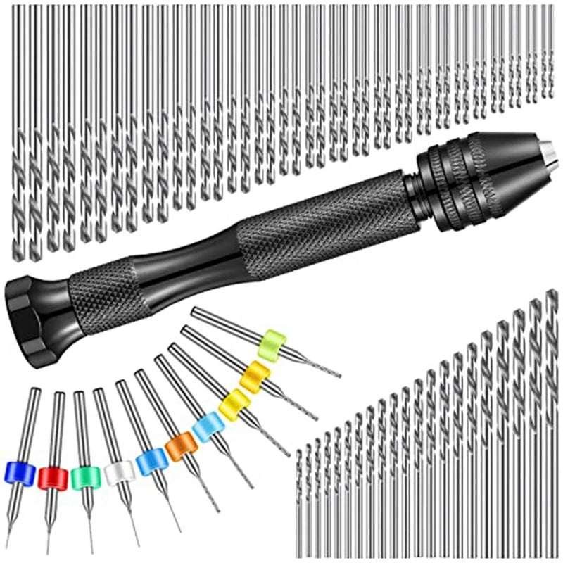 95-Piece Hand Drill Bits Set: Pin Vise Hand Drill & 74 Mini Twist Drill Bits
