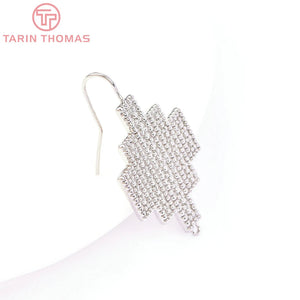 4PCS Platinum Brass Rhombus Earrings Hooks 24.5x39MM High DIY Jewelry Findings