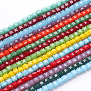 95Pcs 6mm Square Faceted Crystal Cube Glass Beads DIY Jewelry Making