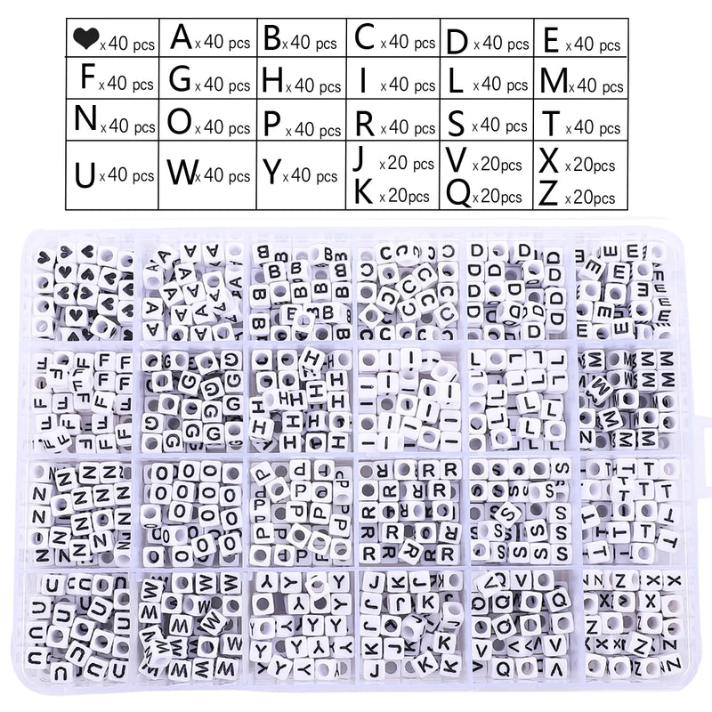 960/1200pcs Acrylic Letter Beads&Heart-shaped Beads Kit