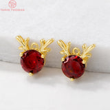 4PCS 14x12MM Zircon Deer Charm Pendants Gold Brass DIY Jewelry Findings