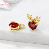 4PCS 14x12MM Zircon Deer Charm Pendants Gold Brass DIY Jewelry Findings