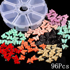 96Pcs Colorful Butterfly Charms with Box for DIY Jewelry Making