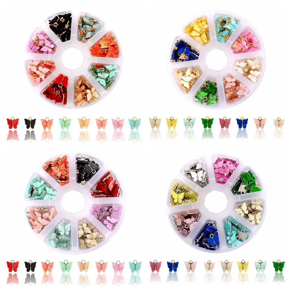 96Pcs Colorful Butterfly Charms with Box for DIY Jewelry Making