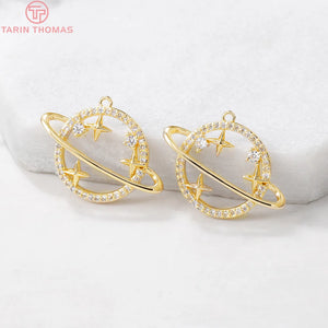 2PCS 25x18MM Hole 1MM 24K Plated Brass Planet Star Charms Pendants