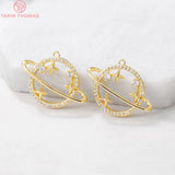 2PCS 25x18MM Hole 1MM 24K Plated Brass Planet Star Charms Pendants
