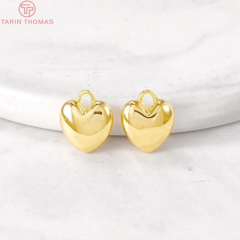 6PCS 10x12MM Brass Heart Charm Pendants for DIY Jewelry Making