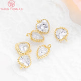 4PCS 24K Plated Brass Zircon Heart Charms Pendants DIY Jewelry