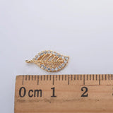 4PCS 14x7MM Brass Zircon Leaf Charm Pendants DIY Jewelry Findings