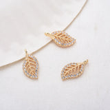 4PCS 14x7MM Brass Zircon Leaf Charm Pendants DIY Jewelry Findings