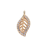 4PCS 14x7MM Brass Zircon Leaf Charm Pendants DIY Jewelry Findings