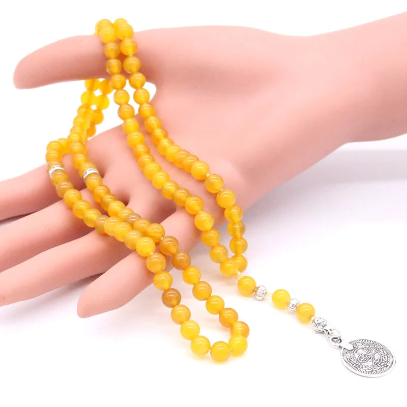 High-End 99-Beads Yellow Agate Men's Bracelet