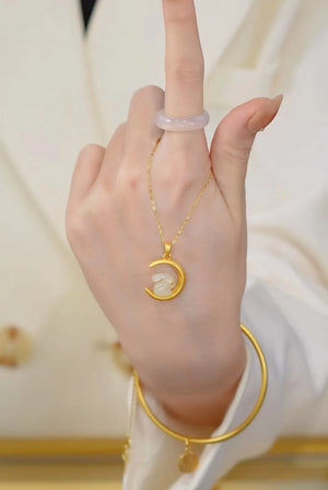 Jade Rabbit Pendant Necklace for Women Men Chain Wedding Fine Jewelry
