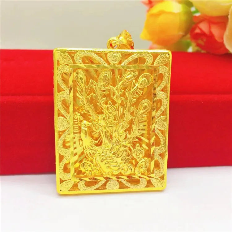 Square Peacock Flower Pendant Necklace for Women Men Chain