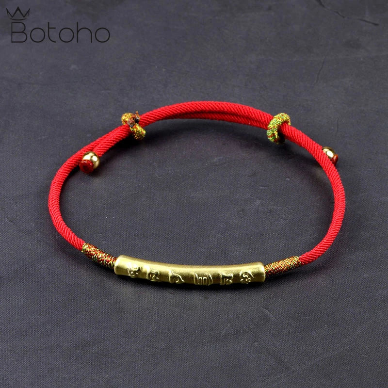 999 Pure Silver Chinese Knot Bracelet Lucky Red Rope OM Braided Bracelet