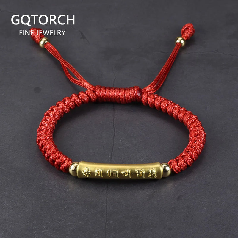 999 Pure Silver Chinese Knot Bracelets Mens Lucky Red Rope Six Words OM Braided