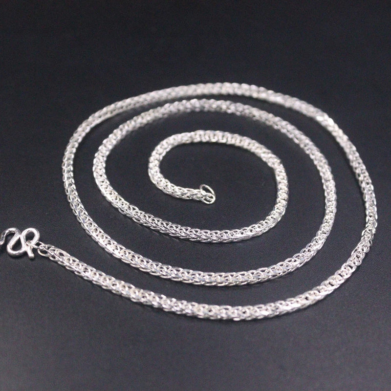 999 Silver Necklace Women 2mm Thin Wheat Link 20in Sweater Chain