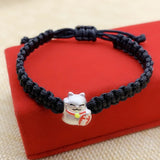 999 Silver Lucky Cat Charm Bracelet Money Amulet Red Rope Tibetan Knots