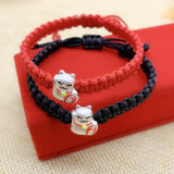 999 Silver Lucky Cat Charm Bracelet Money Amulet Red Rope Tibetan Knots