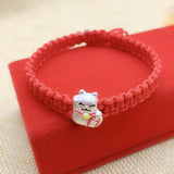 999 Silver Lucky Cat Charm Bracelet Money Amulet Red Rope Tibetan Knots